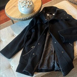 MaxMara Black Wool Oversized Peacoat Jacket Size 40